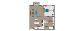 A floor plan of a house with a living room, dining room, kitchen, bedroom, bathroom, and hall.