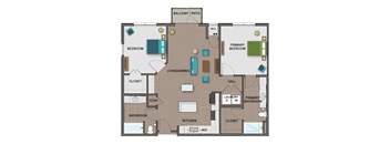 A floor plan of a house with a living room, dining room, kitchen, and multiple bedrooms.