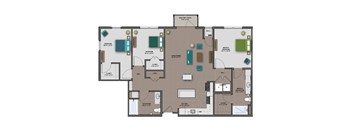 A floor plan of a house with a living room, dining room, kitchen, and two bedrooms.