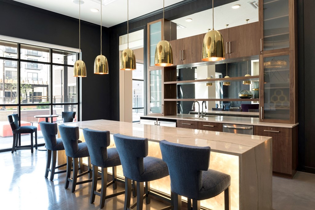 Community Kitchenette With Pendent Lights at The Shoreham, St. Louis Park, MN