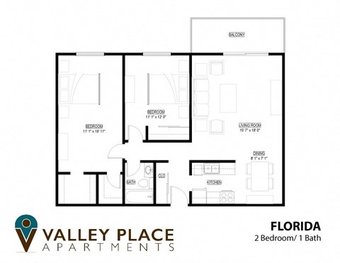 a floor plan of a 1 bedroom apartment