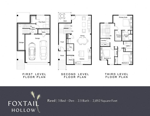 a floor plan of three different floor plans of a house