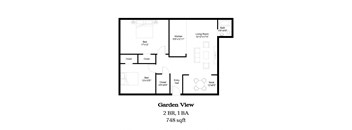 a floor plan of a 1 bedroom gardener view