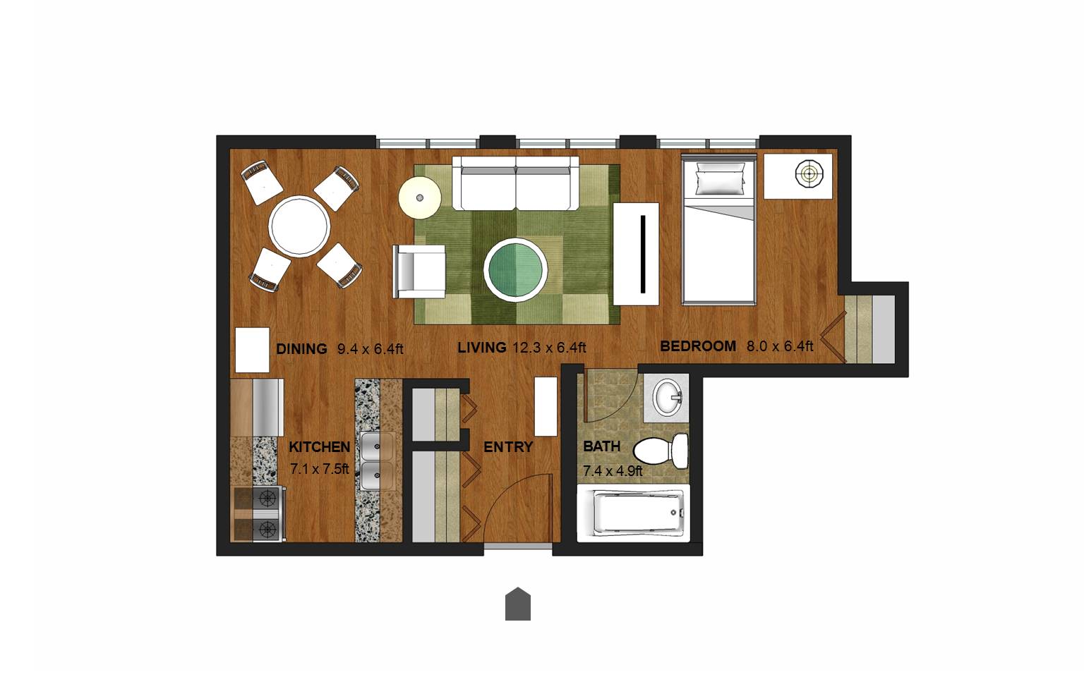 Studio Floor Plan at Granite Peaks Apartments, Minneapolis, Minnesota
