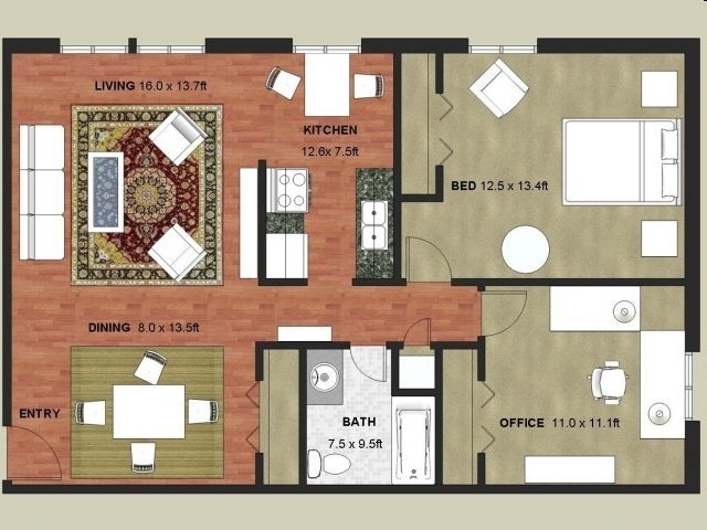 Cascade Floor Plan at Granite Ridge Apartments, Minnesota
