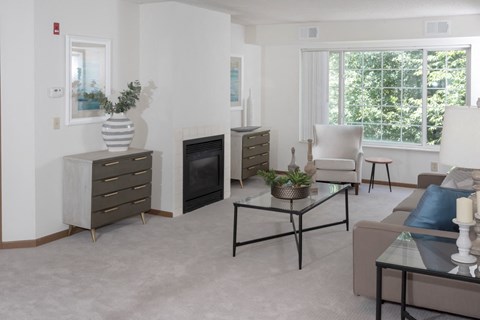 a living room filled with furniture and a fireplace