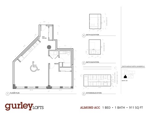 Accessible One bedroom floor plan named Almond at Gurley Lofts in Minneapolis, MN