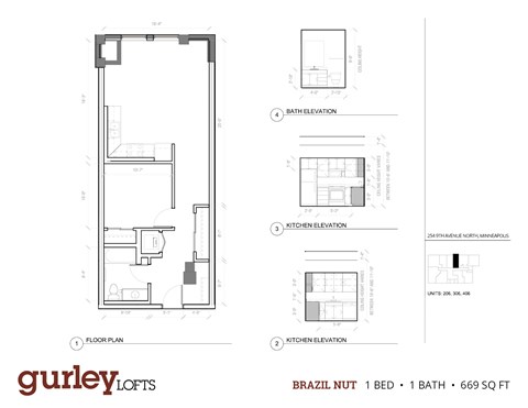 One bedroom floor plan named Brazil Nut at Gurley Lofts in Minneapolis, MN