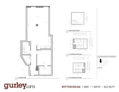 One bedroom floor plan named Buttercream at Gurley Lofts in Minneapolis, MN
