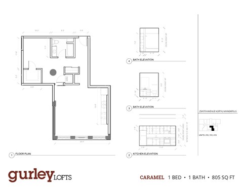 One bedroom floor plan named Caramel at Gurley Lofts in Minneapolis, MN