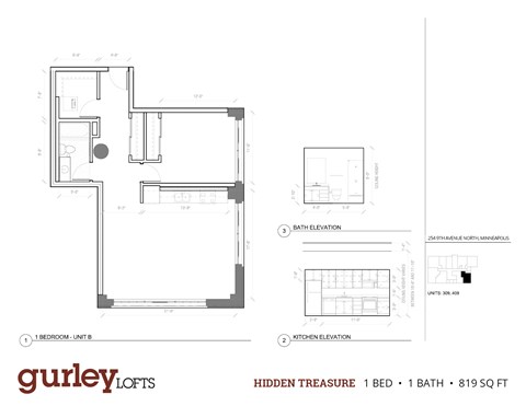 One bedroom floor plan named Hidden Treasure at Gurley Lofts in Minneapolis, MN