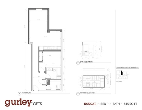 One bedroom floor plan named Nougat at Gurley Lofts in Minneapolis, MN
