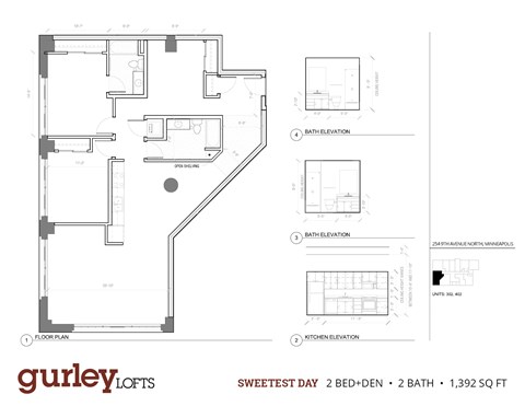 Two bedroom plus den floor plan named Sweetest Day at Gurley Lofts in Minneapolis, MN