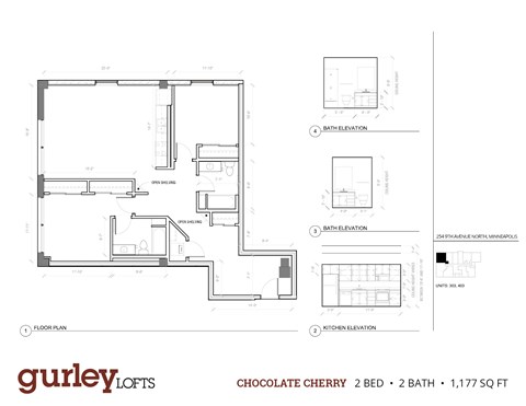 Two bedroom plus den floor plan named Chocolate Cherry at Gurley Lofts in Minneapolis, MN