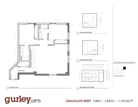 Two bedroom floor plan named Chocolate Mint at Gurley Lofts in Minneapolis, MN