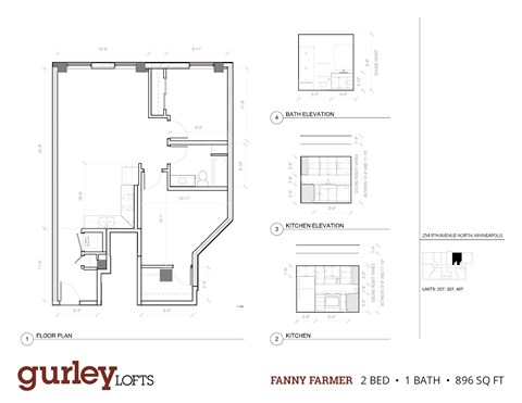 Two bedroom floor plan named Fanny Farmer at Gurley Lofts in Minneapolis, MN