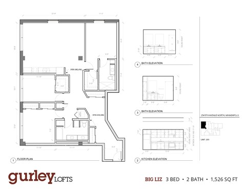 Three bedroom floor plan named Big Liz at Gurley Lofts in Minneapolis, MN
