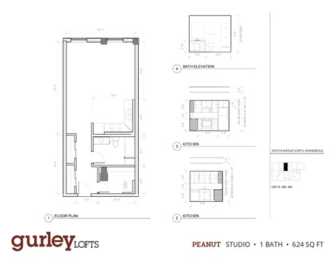 Studio floor plan named Peanut at Gurley Lofts in Minneapolis, MN