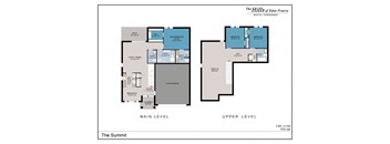 A floor plan for a rental townhome with two bedrooms and two bathrooms.