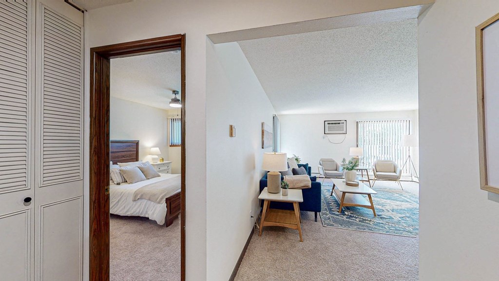 Convenient hallway storage in our 1 bedroom apartment homes.at Hillsborough Apartments, Roseville, MN