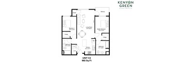 A floor plan for a 965 square foot unit C2 by Kenyan Green Apartments.
