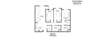 A floor plan for a 1,251 square foot unit from Kenyan Green Apartments.