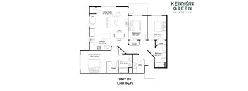 A floor plan for a 1,301 square foot unit from Kenyan Green Apartments.
