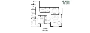 A black and white floor plan for a Kenyan Green apartment.