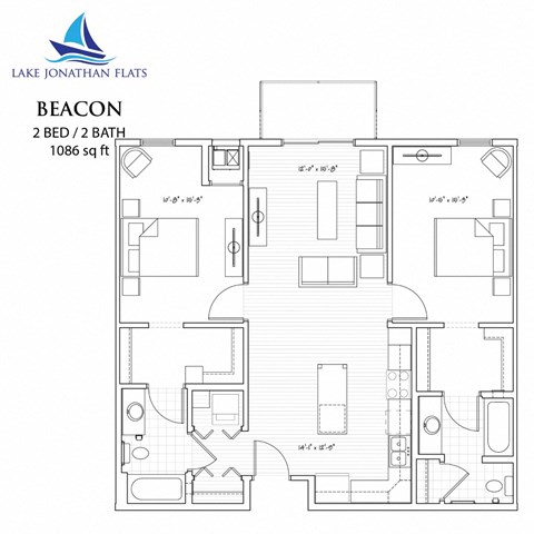 Beacon 2 Bed 2 Bath Floor Plan at Lake Jonathan Flats, Chaska, MN