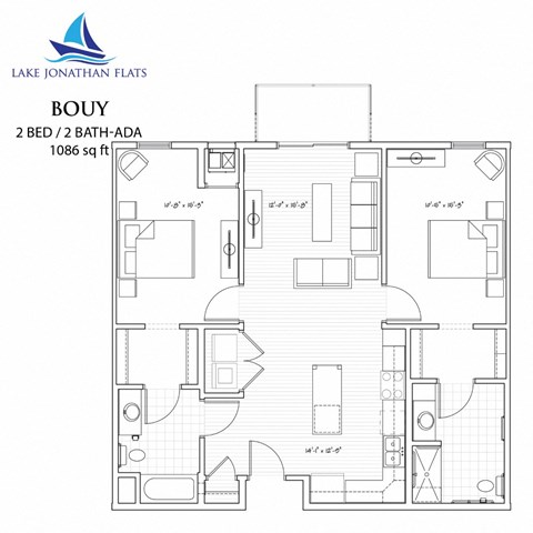 Buoy 2 Bedroom 2 Bathroom Floor Plan at Lake Jonathan Flats, Chaska, 55318