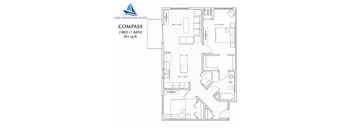 Compass 2 Bedroom 2 Bathroom Floor Plan at Lake Jonathan Flats, Chaska, MN, 55318