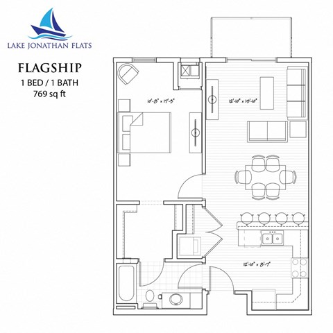 1 Bed 1 Bath Floor Plan at Lake Jonathan Flats, Chaska, MN