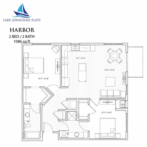 2 Bed 2 Bath Floor Plan at Lake Jonathan Flats, Chaska, Minnesota