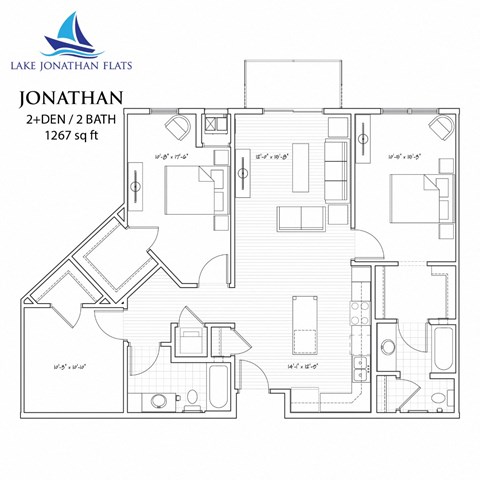 Jonathan 2 Bedroom 2 Bathroom Floor Plan at Lake Jonathan Flats, Chaska, MN, 55318