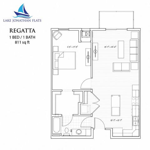 1 Bedroom 1 Bath Floor Plan at Lake Jonathan Flats, Chaska, Minnesota