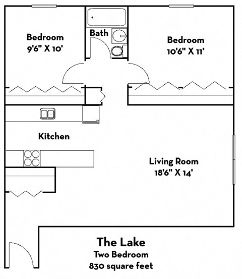 a floor plan of a small house with a kitchen and a living room