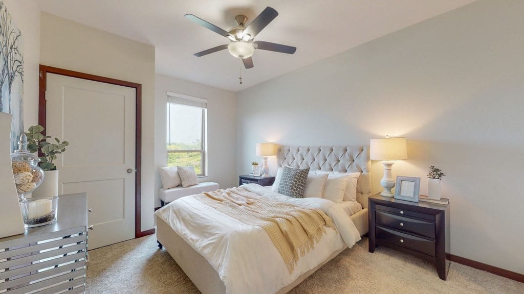 Bedroom With Ceiling Fan at Lake Jonathan Flats, Minnesota, 55318