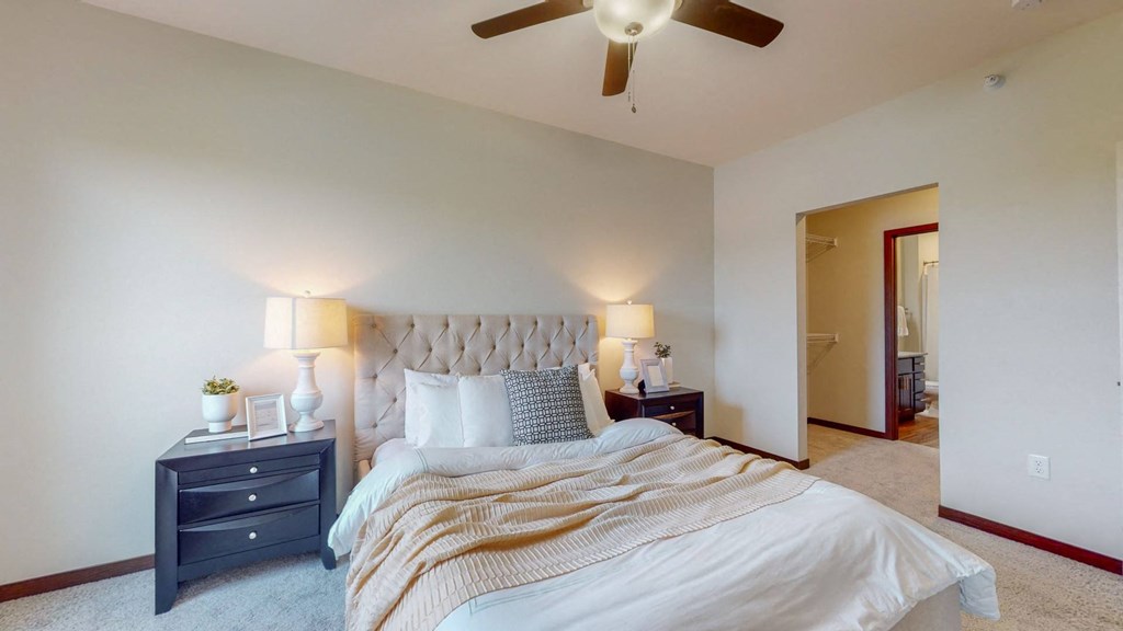 Bedroom With Ceiling Fan at Lake Jonathan Flats, Chaska, MN, 55318