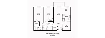 a floor plan of two bedroom w den and two baths