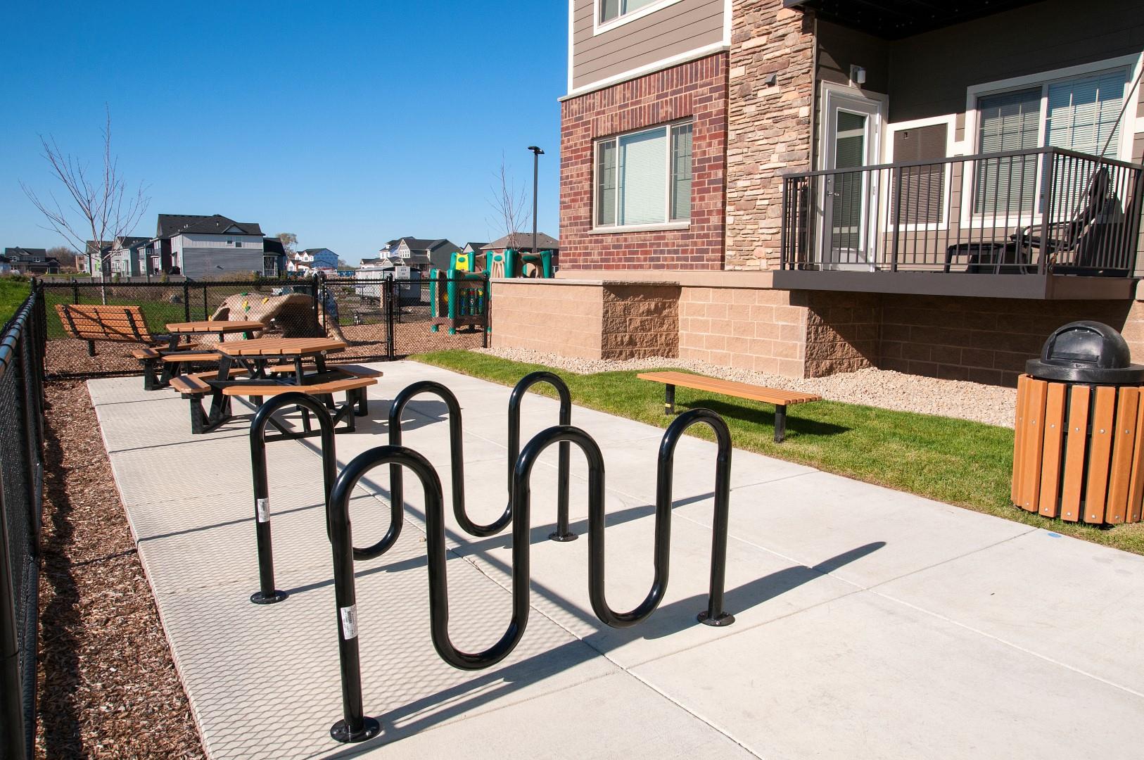 Carver Crossing Apartments Outdoor Bike Rakes on Patio