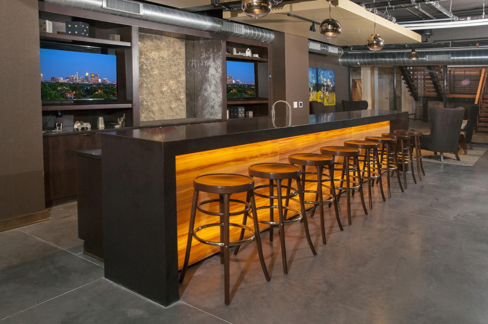 Bar Seating in Club Room at 700 Central in Minneapolis, MN