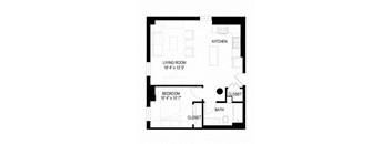 One Bedroom One Bathroom B Floorplan at The Cameron North Loop, Minneapolis, MN