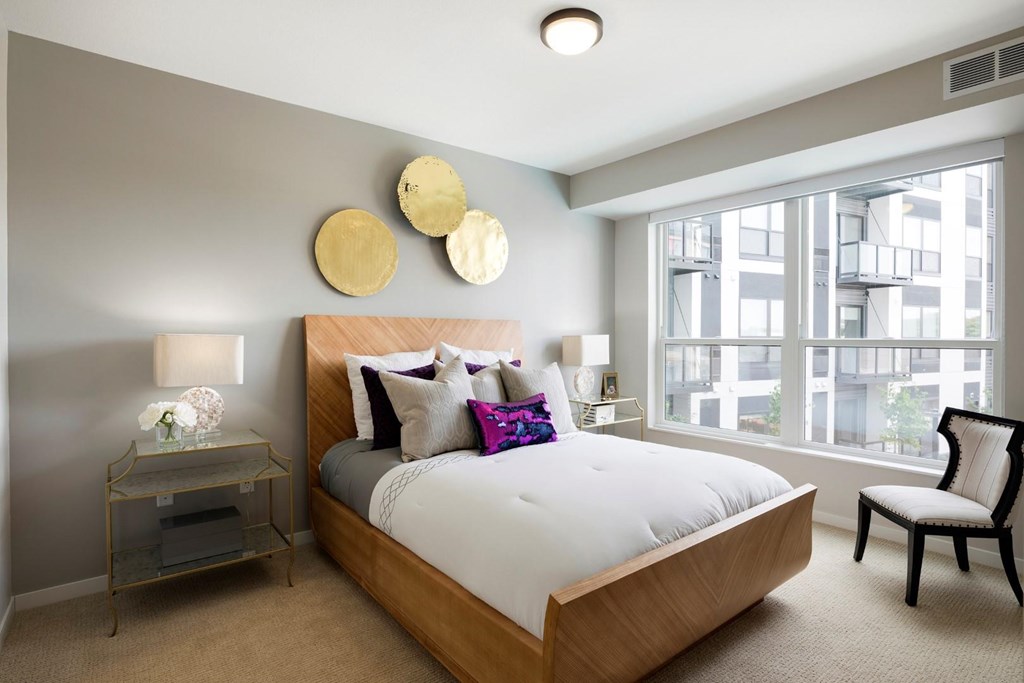 Master Bedroom with City View at Residences at 1700, Minnetonka, Minnesota