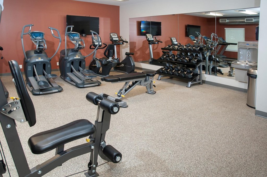 a gym with a lot of exercise equipment in it