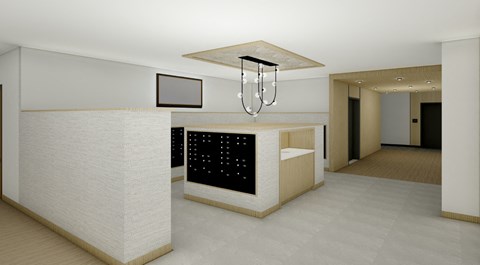 a rendering of the front desk in the lobby  at The Ansel Residences, Minnesota