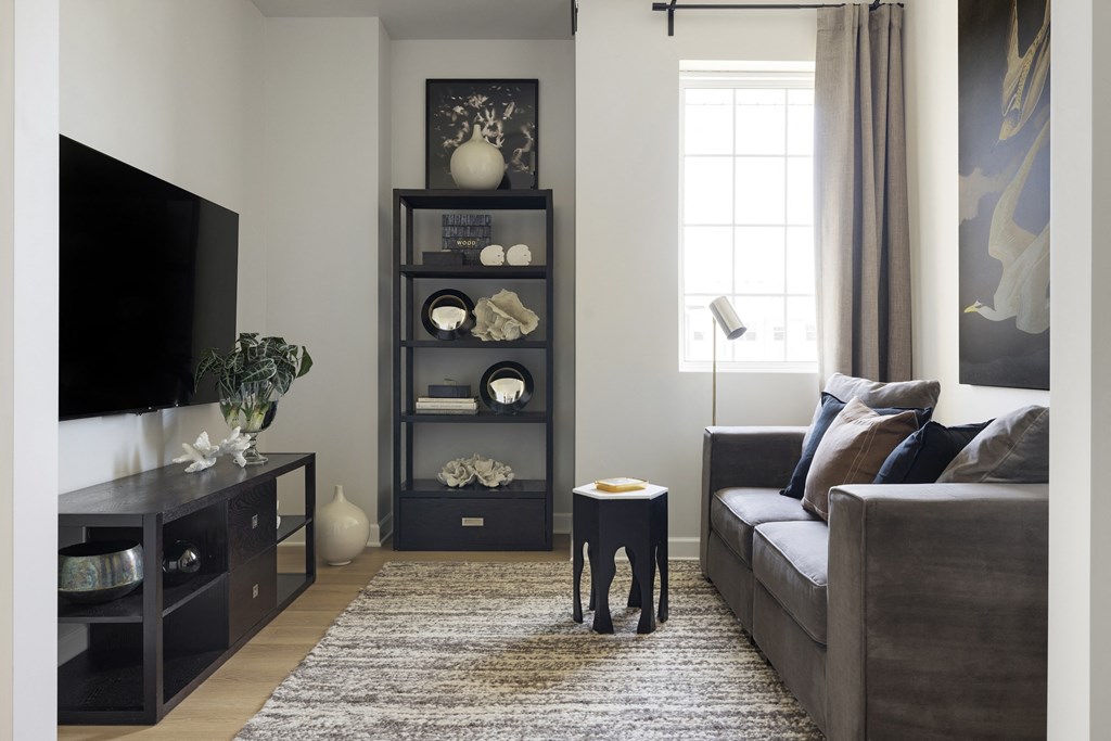 a living room with a couch and a television