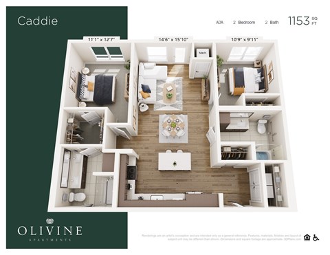2 bed 2 bath A at Olivine Apartments, Victoria