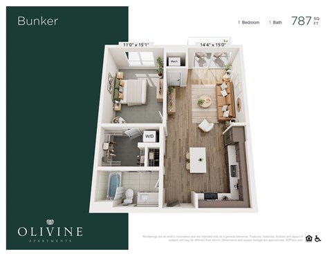1 bed 1 bath D at Olivine Apartments, Victoria