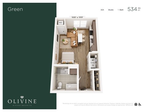 Studio 1 bath A at Olivine Apartments, Minnesota