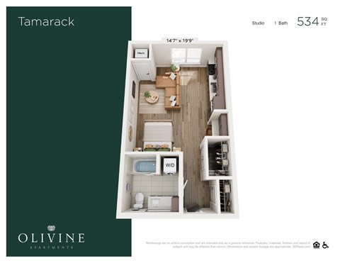 Studio 1 bath B at Olivine Apartments, Minnesota, 55386